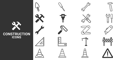Build and construction icon element, architecture construction tools icons set.