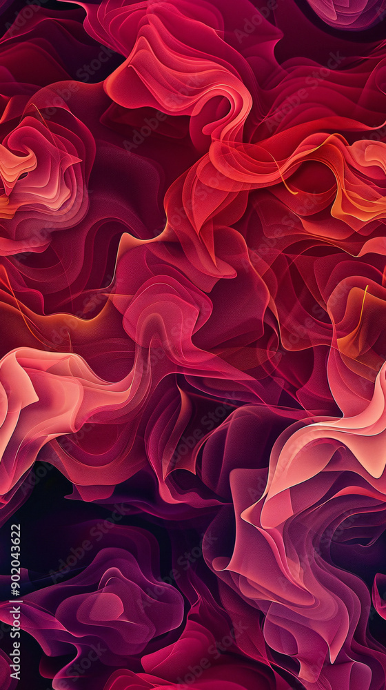 Aufkleber Vibrant red and purple wavy shapes in an abstract seamless pattern, creating depth and movement with their flowing and overlapping design
