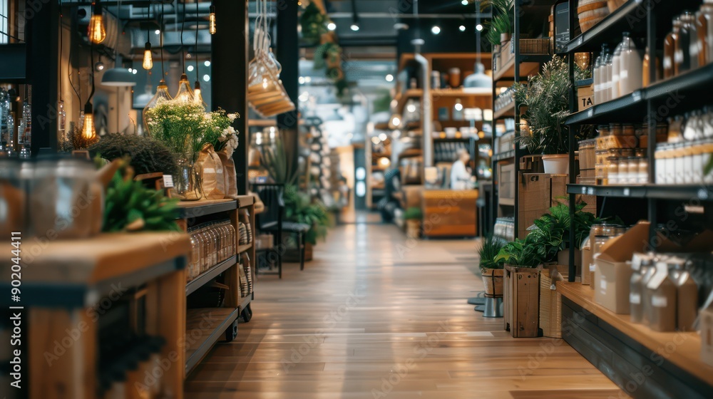 Aufkleber a large open store with many shelves and aisles. the store is filled with many different items, incl