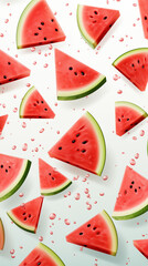 Sliced ​​Watermelon with Water Splashes, Abstract Image, Texture, Pattern Background, Wallpaper, Cover and Screen of Smartphone, Cell Phone, Computer, Laptop, 9:16 and 16:9 Format
