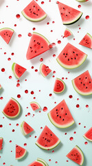 Sliced ​​Watermelon with Water Splashes, Abstract Image, Texture, Pattern Background, Wallpaper, Cover and Screen of Smartphone, Cell Phone, Computer, Laptop, 9:16 and 16:9 Format