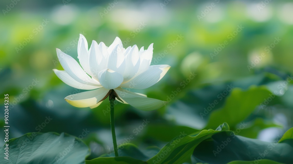 Aufkleber a white flower is standing in a lush green field. the flower is the main focus of the image, and it 