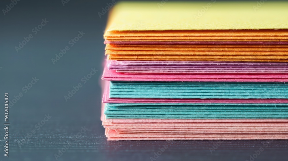 Poster a stack of colorful papers with a blue one on the bottom
