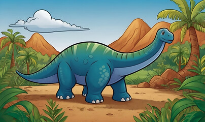Cute cartoon dinosaur similar to brachiosaurus with long neck and smiling face.