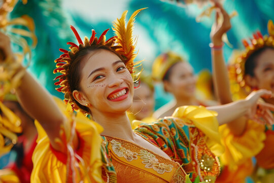 Filipino family celebrating Sinulog Festival