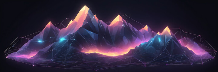 Abstract geometric background with digital landscape or waves. Wireframe light connection structure. 