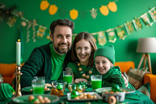 An Irish family celebrating St. Patrick's Day