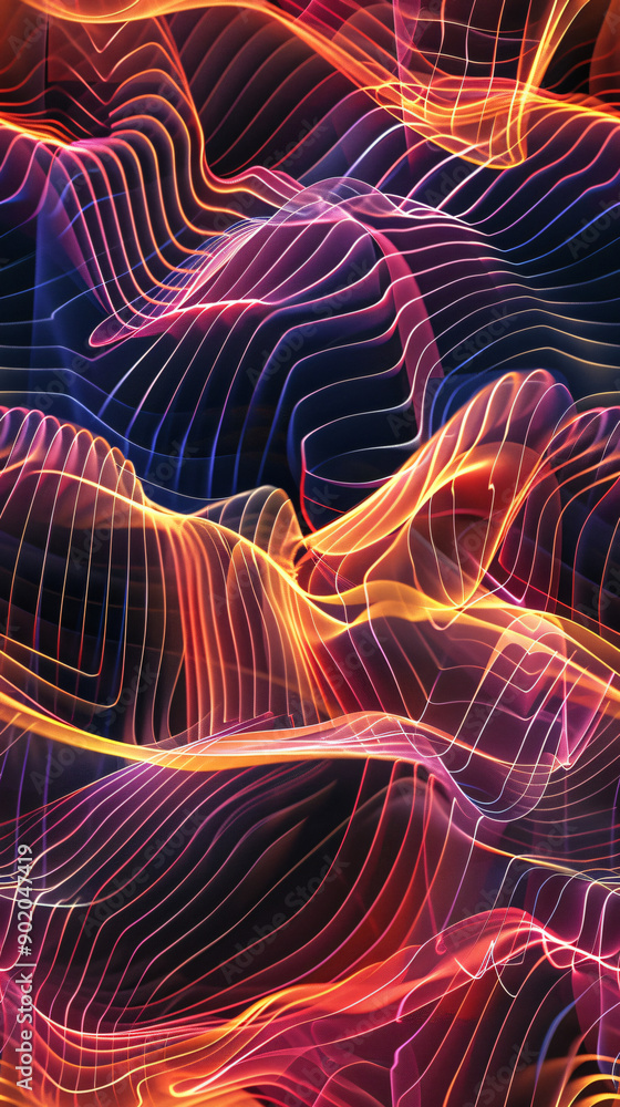 Poster dynamic seamless pattern with colorful wavy lines on abstract background