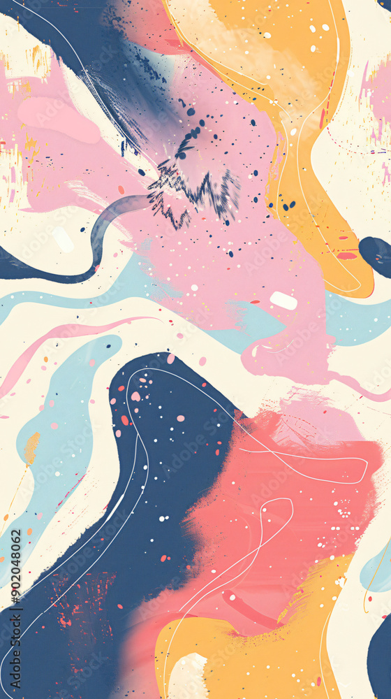 Aufkleber abstract design with colorful pastel brush strokes and splashes in a seamless pattern