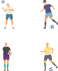 Illustrations of active senior males playing soccer, showcasing healthy lifestyle