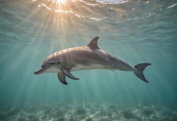 Obraz premium Concept photo o a dolphin swimming underwater