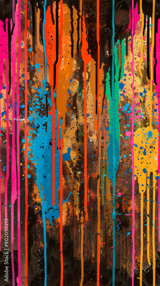 Poster colorful seamless pattern of dripping paint on a dark background, perfect for adding a touch of urba