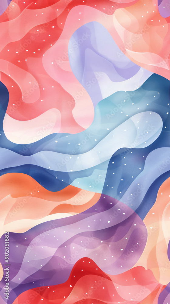 Poster abstract background featuring colorful wavy shapes and a seamless pattern, ideal for modern and crea
