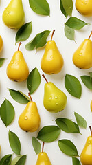 Obraz premium Pears with Water Splashes, Abstract Image, Texture, Pattern Background, Wallpaper, Cover and Screen of Smartphone, Cell Phone, Computer, Laptop, 9:16 and 16:9 Format