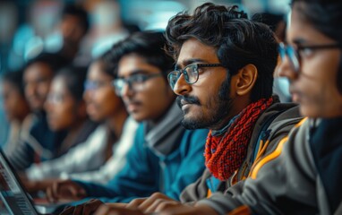 Students are focused on their laptops, learning coding techniques in a workshop designed to enhance their programming skills