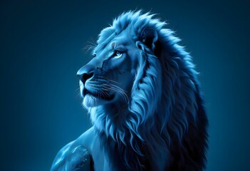 Concept photo of a close-up blue lion