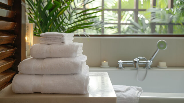 Fresh white towels are provided in the bathroom for your convenience.