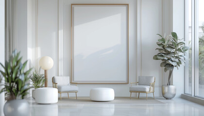 Sleek hotel lobby minimalist decor with empty frame