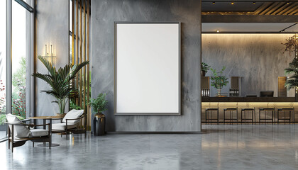 Sleek hotel lobby minimalist decor with empty frame
