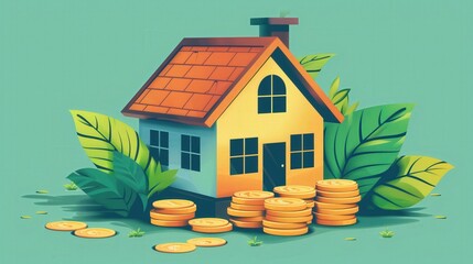 House with Coins Illustration
