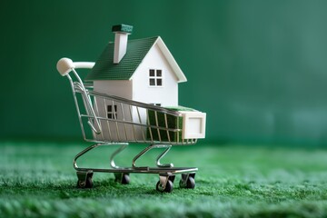 White Model House with green shed in Shopping Cart