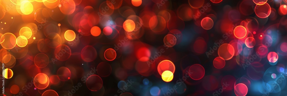 Poster vibrant abstract image with warm and cool bokeh lights, creating a dynamic and colorful composition