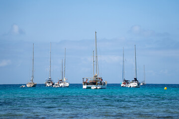 View of Anchored Sailboats in the Mediterranean Sea