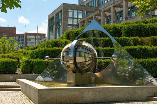 fountain in front German Federal Bank building exterior, Deutsche Bundesbank, Central bank country Germany and part Euro system in Darmstadt, Germany - 26 June, 2024