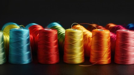 Colorful silk threads on black background for sewing and needlework