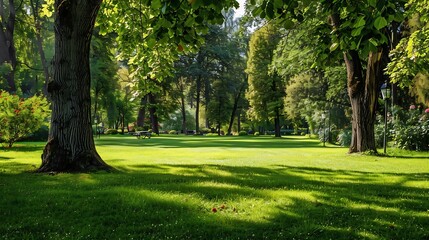 Beautiful panorama of green city park : Generative AI