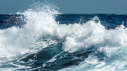Fototapeta premium cascading white wash ocean waves crashing splashing churning water with power boat wake : Generative AI
