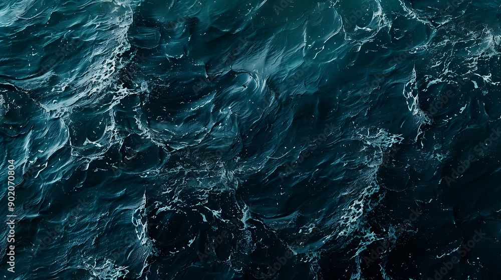 Poster water texture deep blue ocean surface with waves : generative ai