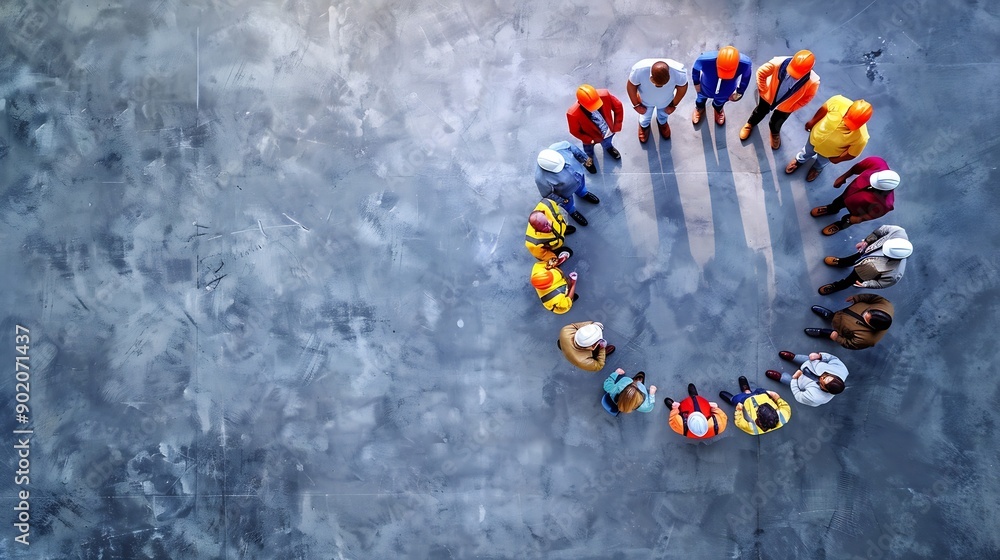 Poster teamwork image of people of various professions forming a circle businessman engineer researcher sec