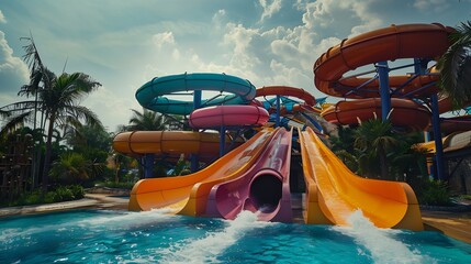 Water Slider Siam Amazing Park Water Park Funny Happy activity fresh cool in Summer season : Generative AI