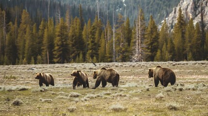 Grizzly Bears in Yellowstone National Park Wyoming in Spring : Generative AI