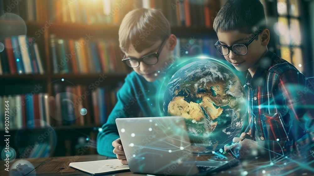 Poster human with technology internet learning and study online class webinar technology elearning online e
