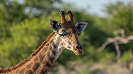 Fototapeta premium Angolan Giraffe Giraffa camelopardalis angolensis young animal animal portrait Moremi Wildlife Reserve Ngamiland Botswana Africa : Generative AI