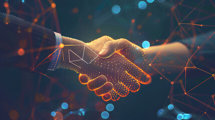 professional handshake with a digital network overlay represents connectivity, ideal for an abstract, wallpaper, or background concept