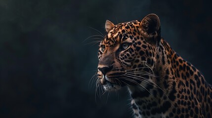 Obraz premium Close up adult leopard portrait Animal on dark background : Generative AI