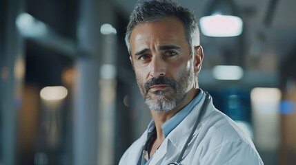 Fototapeta premium Male Doctor hospital and portrait with team for medical service healthcare and insurance for medicine Expert nurse clinic and confident for wellness health worker or specialist surgeon : Generative AI