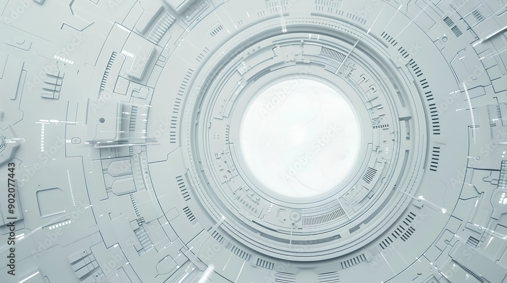 Poster abstract grey and white technology background with various tech elements, conveying a hi-tech commun
