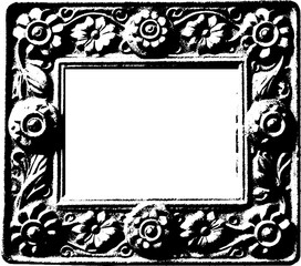 Floral flower pattern frame. Old antique black and white frame isolated on a white background. Monochrome border with ornaments.
