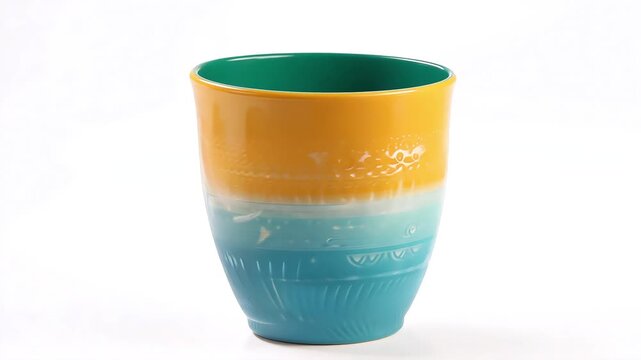 Colorful Ceramic Cup on White Background with Ai generated.
