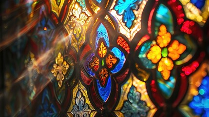 Colorful Stained Glass Window with Floral Design