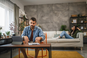 Adult man work from home and get ready to sign contract, insurance