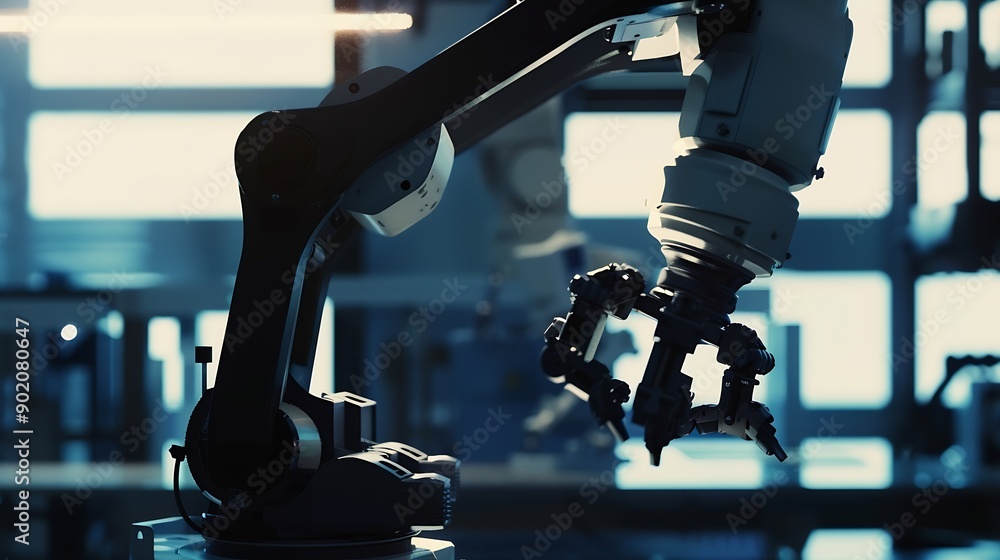 Poster MLP Robot arm AI analyzing mathematics for mechanized industry problem solving Concept of robotics technology and machine learning for automated manufacturing process : Generative AI