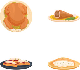 Collection of vector illustrations featuring different types of cooked meats, perfect for menus or foodrelated designs