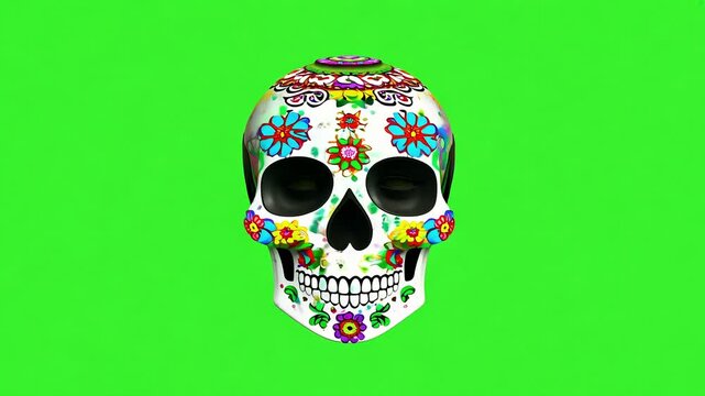 Colorful Day of the Dead Skull green screen background with Ai generated.

