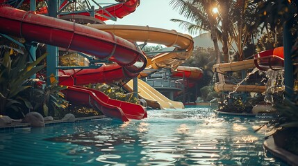 Water Slider Siam Amazing Park Water Park Funny Happy activity fresh cool in Summer season : Generative AI
