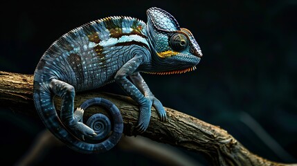 Fototapeta premium Blue crested chameleon a type of chameleon from the Agamidae tribe found in Southeast Asia Thailand : Generative AI